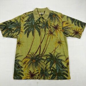 Tommy Bahama Silk Tropical Palm Tree Print Polo Shirt Size M Green Island Style